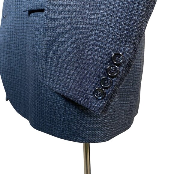 Haggar Collections Sport Coat Men's 40R Poly Wool Navy Mini Check Blazer Jacket - Picture 4 of 15